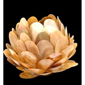 Vintage Gold Lip Mother of Pearl Seashell Lotus Tealight Holder